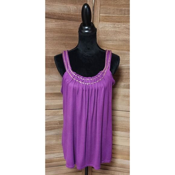 Fashion Bug Purple Tank Top Blouse Women's Size XL Sleeveless Draped Stretch - Picture 1 of 7